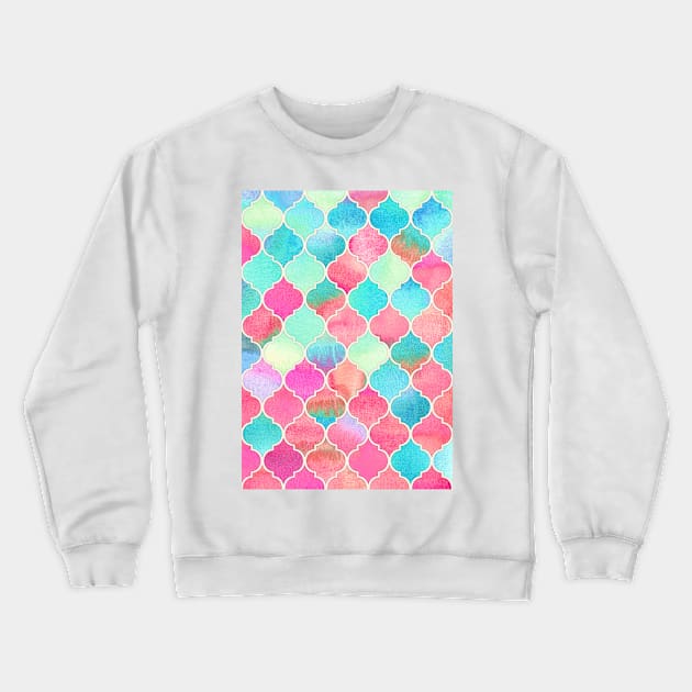 Watercolor Moroccan Patchwork in Magenta, Peach & Aqua Crewneck Sweatshirt by micklyn